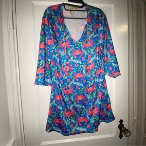 Crab Beach Cover Up - Blue and Pink